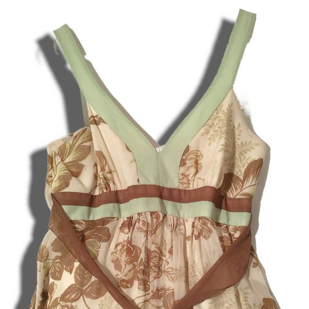 Johnathan Martin Womens Dress Sz 10 Petite Green Sheer Sleeveless Floral Chiffon